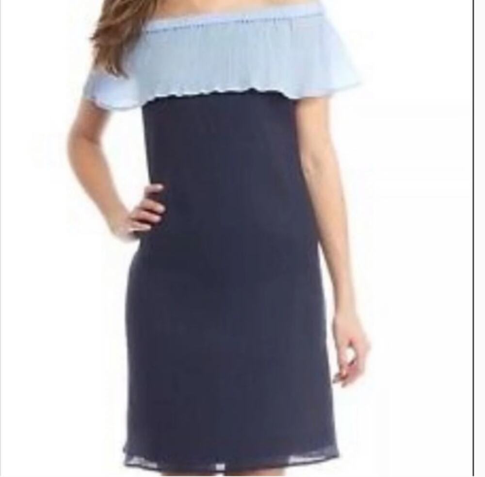 Sail to Sable STS Navy Blue Off Shoulder Ruffle Mini Dress Size Medium